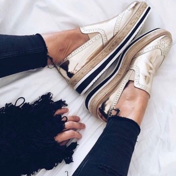 ZARA Metallic Platform Espadrilles Slip On Loafers